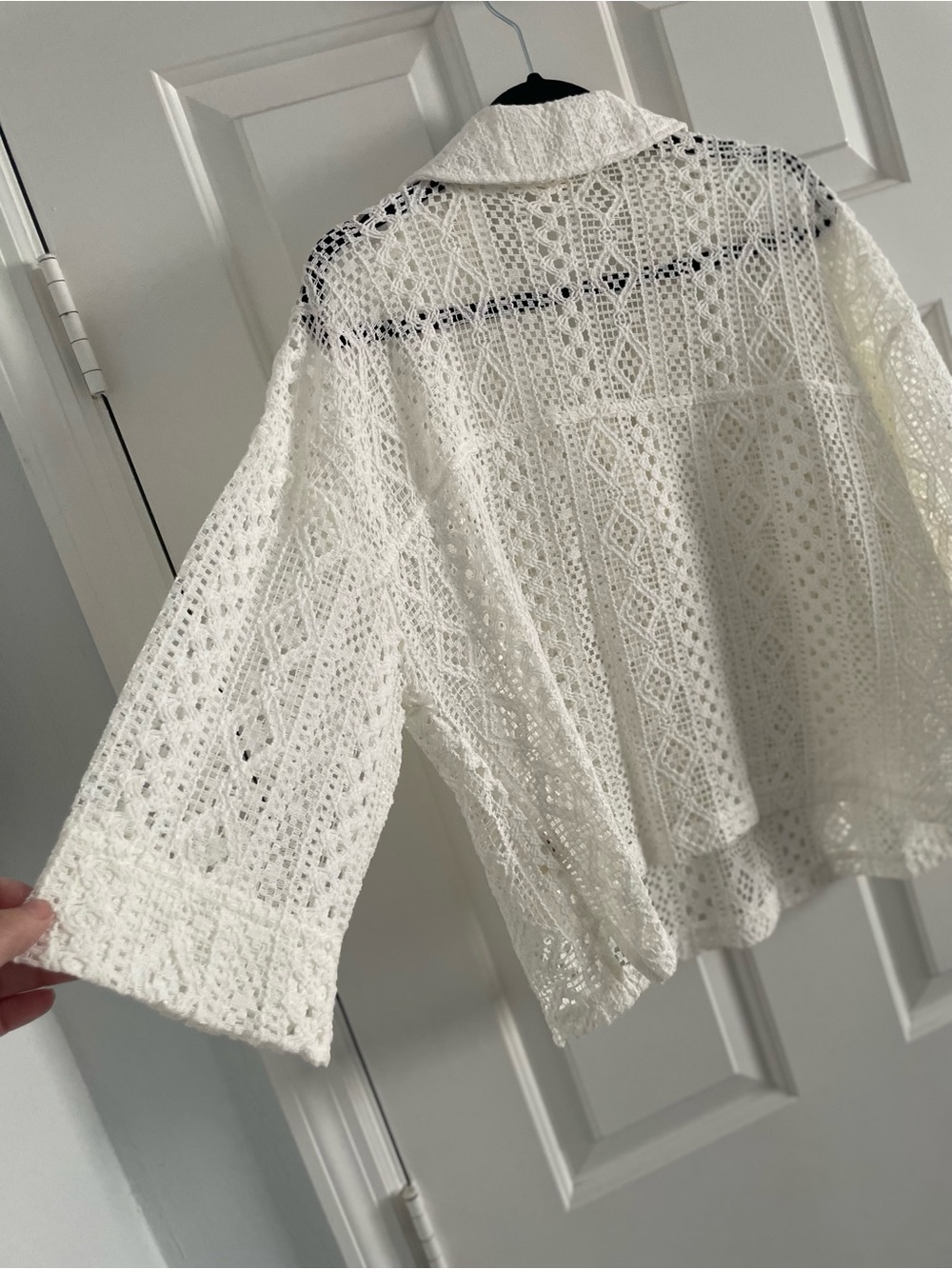 Marled White Crochet Collared Tunic - Picture 3 of 5
